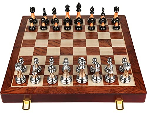 DAPERCI Schachspiel Holz-Metall-Schachspiel mit klappbarem Massivholz-Schachbrett und Jadeimitat-Schachfiguren Schach-Premium-Geschenkbox-Set Internationales Schachgeschenk Schach Spiel