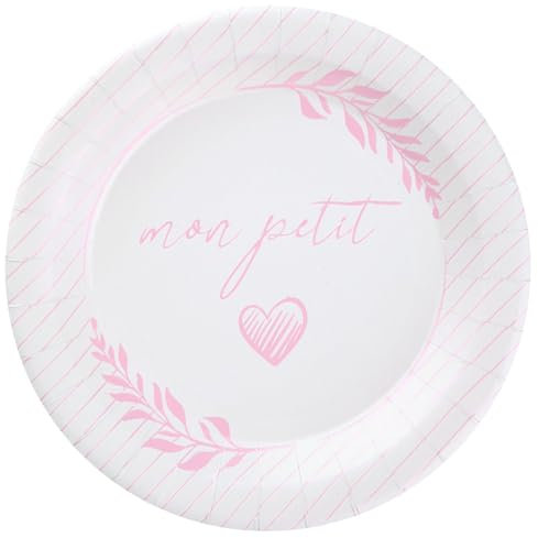 10 Assiettes en carton - Baptême Nacré - Couleur Rose