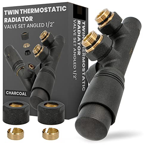 Multiblock Set Heizkörper Thermostat-Heizkörperventil Eckform 1/2'' Anthrazit Anschlussarmatur Thermotstat Hahnblock Ventil Heizungszubehör Zweirohrsystem Zentralheizung Thermostatregler Badheizkörper