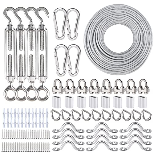 hannger Edelstahl Spannschlösser für Kabel Draht 5 mm, 60 m PVC Ummantelt 7×7 Strands Stahlseil mit Verschiedenen Hardware & Drahtseil für Geländer System Kit, Garten Draht Spalier, String Light