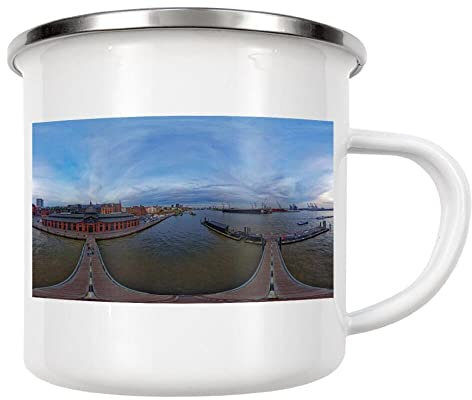 artboxONE Emaille Tasse Hamburg Fischauktionshalle 2D-Pano von Dienstleistungsdrohne.de - Emaille Becher Städte
