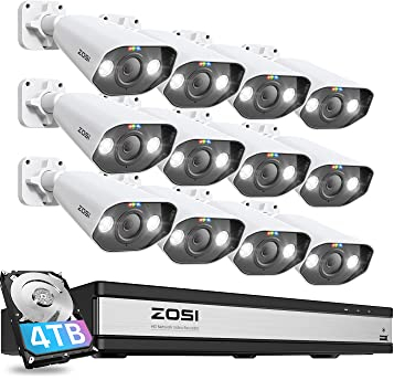 ZOSI 5MP Überwachungskamera Set, 12X 5MP PoE IP Kamera Überwachung Aussen und 16CH 4K NVR 4TB HDD, 2-Wege Audio, Personen- und Fahrzeugerkennung, C182