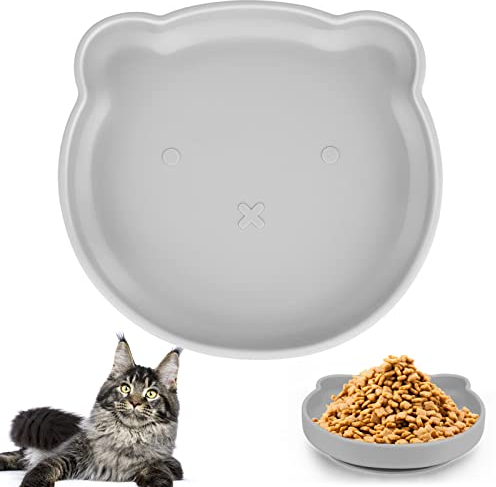 Powmag Gamelle plate pour chat - Antidérapante - En silicone - Pour nourriture sèche et humide - Antidérapante - Gris