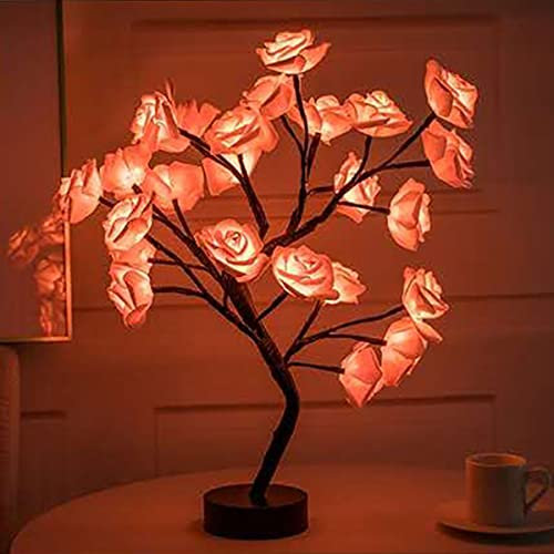 Verve Jelly LED Rose Tree Table Lights Rose Flower Table Lamp Fairy Light with Adjustable Branches USB & Battery Operated Decorative Light for Wedding Living Room Party Decoration