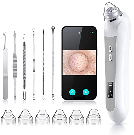 Blackhead Remover Vacuum, Black Head Remover for Face with Camera, Pore Vacuum for Men and Women, USB Interface Type Blackhead Remover Tools, 6 Suction Heads & 3 Adjustment Modes (Grey)