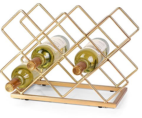 Drincarier Weinregal für 10 Flaschen, freistehend, modernes goldfarbenes Metall, kleines Weinregal – Tisch-Weinhalter für Schrank, Speisekammer, Weinflaschenaufbewahrung