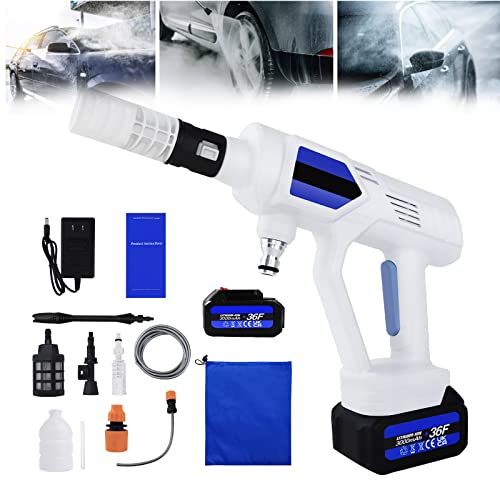 VickyHome Lavadora a presión inalámbrica, lavadoras a presión con tanque de agua para lavado de coches, batería de 21 V 3000 mAh, cargador, 2.8-3 l/min, boquilla 6 en 1 para patio y coche