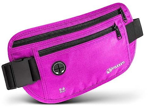 praxxim Die Bauchtasche zum Reisen - DIEBSTAHLSICHER mit RFID Schutz - Extra Flache Bauchtasche unter Kleidung tragbar - Hüfttasche - Reisebauchtasche - Geldgürtel für Damen und Herren - pink