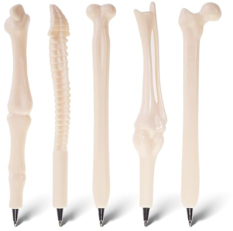 Bewudy 5pcs Neuheit Knochen Kugelschreiber, Halloween-Kugelschreiber mit Knochen, 1.0mm Knochen Design Kugelschreiber Schwarz Tinte Kugelschreiber für Doktor Künstler Büro Briefpapier Geschenk
