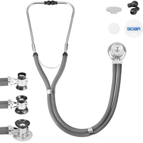 SCIAN Sprague Rappaport Stethoskop für Krankenschwestern, Ärzte, und Heimgebrauch, Multifunktionales Kardiologie Stethoskop Doppelkopf mit Erwachsenen, Kinder und Kleinkind Wandelglocke (UK-grau)