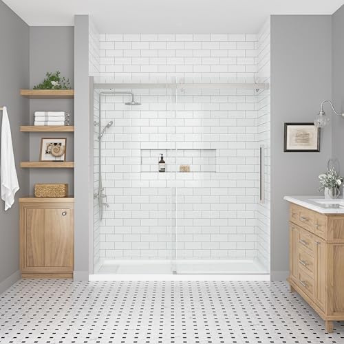 OVE Decors Bel Soft Close Satin Nickel 72-in x 78.75-in Frameless Sliding Soft Close Shower Door