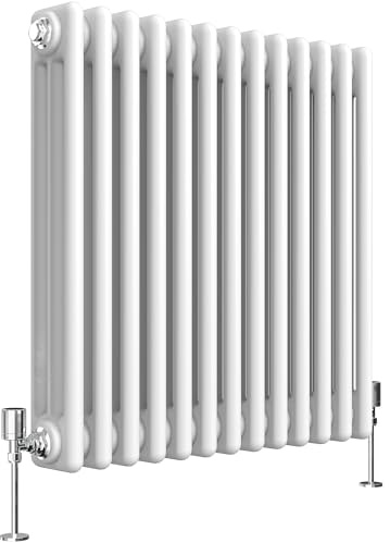 Heilmetz Triple Column Radiator 600 x 605mm, White Cast Iron Style Horizontal Radiator 3 Column Radiator Traditional Central Heating Radiator