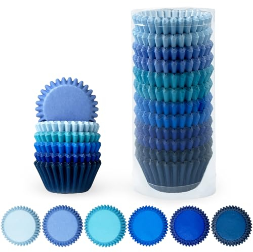 Gcardist 300-Count Cupcake Liners Cupcake Cups Food Grade 6 Solid Blue Colors Cupcake Papers Baking Cups Cupcake Wrappers (Mini Size)