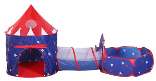 Floving 3 en 1 Kids Play Tienda Tunel de rastreo y Bola Hoyo Tienda de Playhouse Infantil con aro de Baloncesto, para Uso Interior y Exterior con Estuche portátil(Marina)