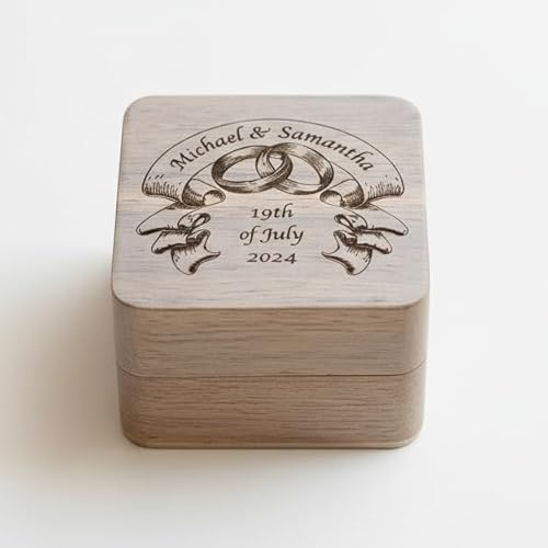 Personalised Wedding Ring Box Holder for 2 Rings With Ribbon Brown