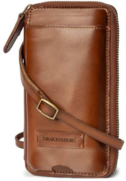 DRAKENSBERG Leder Handytasche zum Umhängen 'Alec' - Herren Damen Smartphone Tasche mit Reißverschluss Geldbörse, Premium, nachhaltig, Vintage-Braun, DR00084