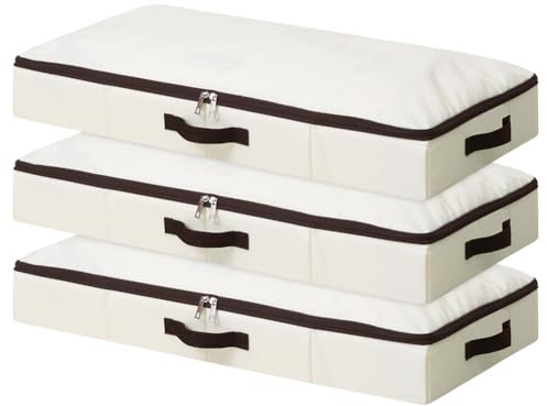 iwill CREATE PRO Faltbarer Unterbett-Aufbewahrungskorb mit strapazierfähigem Stoff für Kleidung, Schuhe, Spielzeug, Decke, Tröster-Organizer-Behälter, Beige 3er Pack