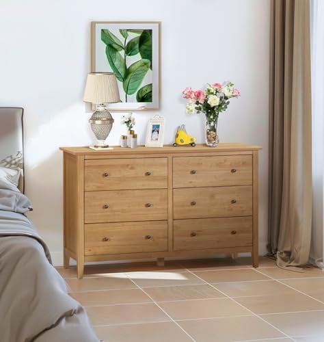 Hallowood Furniture Aston Oak Chest of Drawers, 6 Drawers Chest, Solid Wood Chest of Drawers, 3-3 Wooden Drawers, Hallway Furniture & Bedroom Chest of Drawers