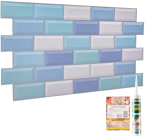 NOVECRAFTO 3D Wall Panels - 12 Sheets Covering 59.52 sqft (5.53 sqm) Decorative PVC Plastic Cladding Panel Size - 37.79 x 18.89 in (96 x 48 cm) – Subway Tile Pattern in Pastel Mix Colours