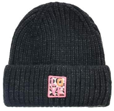 Zwillingsherz Slouch-Beanie-Mütze mit Wolle - Hochwertige Strickmütze mit Leo Love Patch Stickerei Muster für Damen Mädchen Jungen - Hat - OneSize - warm und weich für Frühling Herbst und Winter