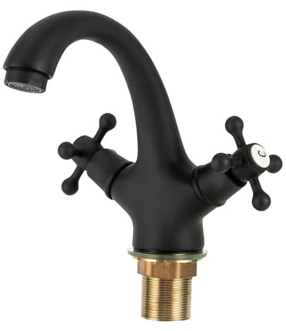 HUSPOO Zweigriff Retro Waschtisch Armatur, Hochwertige Messing Küchenarmatur, Wasserhahn Küche und Bad (Schwarz)