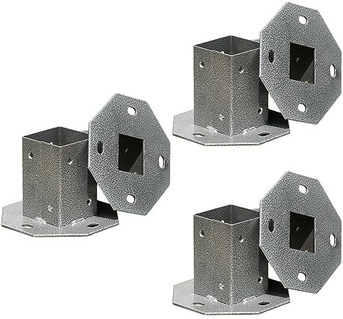 Decking Post Base for Deck Porch Handrail, 2/4/6 Pack Steel Fence Post Holder Bolt Down Garden Bracket with Fixings for Railing Plate Pergola Base Support Kit (Color : 6pack, Size : 10x6.5cm/3.9x2.5