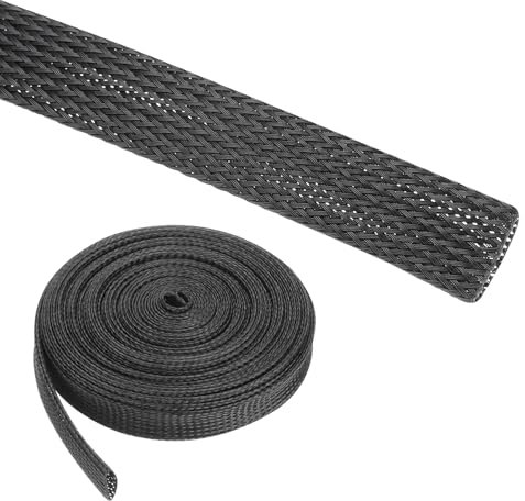 Rebower 25ft PET Expandable Wire Loom 1 Inch, PET Braided Wire Sleeving Cable Management Sleeve Tubing [for Audio Video Home Office Cord Protector]-Black