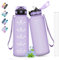 Gourde Sport, Gourde 1.5L anti Fuite, Gourde Graduée avec Paille, Gourde Reutilisable avec Marqueur de Temps, Gourde Musculation, Facile à Nettoyer, Bouteille pour Running, Randonnée, Camping, Violet