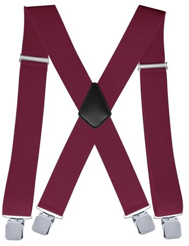 Goldmiky Hosenträger Herren: Breit 5 cm, Extra Stark, Elastisch & Verstellbar mit 4 Metall Clips für Männer bis 1,96 m (Rot)