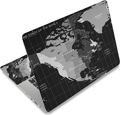 icolor Pellicola adesiva in vinile per computer portatile da 13, 13,3, 14, 15,4, 15,6 pollici, autoadesiva, decorativa, per computer portatile (mappa del mondo)