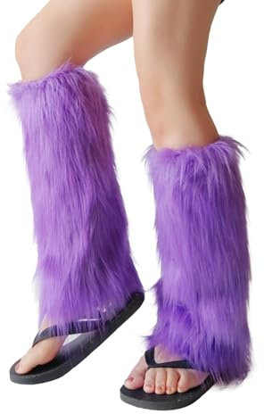 Andiwa Leg Warmers Made of Faux Fur Leg Warmers Women's 80s Accessories Leg Warmers Neon for 80s Theme Party Carnival Dance Aerobics Costume Accessories, purple, 40