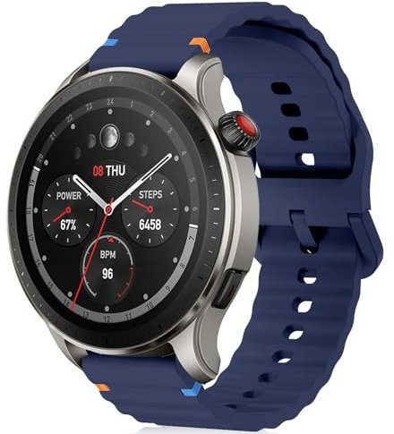 RosMank 22mm Bracelet pour Amazfit T-Rex 3 Pro 48mm/Balance 2/Balance/Bip 6/Bip 5/GTR 4/GTR 3/GTR 2/GTR 47mm, Bracelet de Rechange en Silicone souple pour Amazfit Cheetah/Stratos 3/2s, Bleu