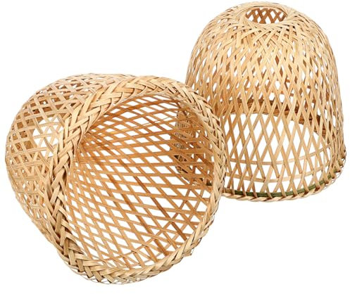 SEWOART 2stücke Woven Bambus Lampenschirm Rustikaler Pendelleuchte Lampenüberzug Handgefertigter Runder Deckenleuchte Schirm Leicht Langlebig Vielseitig Für Flur Wohnzimmer Und Esszimmer