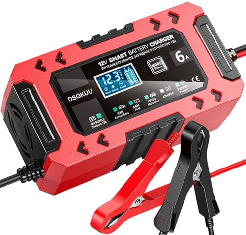 6-Amp Car Battery Charger, New 12V Smart Fully Automatic Battery Charger with 10 Stage Charging Progress for AGM, GEL, EFB, Deep Cyele, Wet, LiFePO4 and Lead Acid Batteries