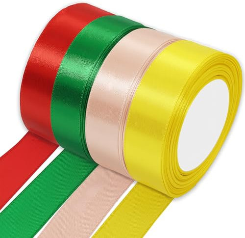 Satinband Geschenkband 4 Farben, 24yard 25mm Breit Satinband Bänder, Schleifenband für Geschenkverpackung, Kunsthandwerk, Haarschleifen, Blumenstrauß, Dekoration