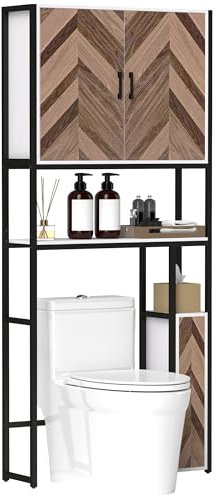HOMCOM Mueble sobre Inodoro Armario sobre Inodoro con 3 Puertas 2 Estantes Ajustables y Compartimento Abierto Mueble de Baño 79,5x23x178 cm Multicolor