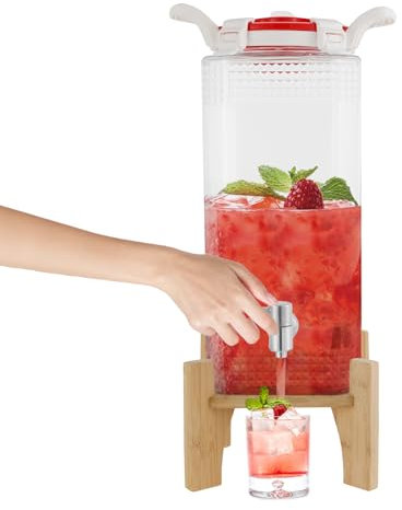 Distributeur de boisson en verre avec support, distributeur de boissons chaudes et froides de 10 l, récipient de boisson avec robinet en acier inoxydable 304, distributeur de jus (28 x 46 cm)
