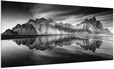 Fond de hotte en verre magnétique épaisseur 4mm plage crédence cuisine montagne verre trempé panneau mural noir et blanc tableau magnétique motif cuisine cuisinière 5073 (80x40cm)
