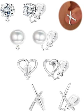 FIOROYAL Ohrclips Damen Ohne Ohrlöcher- Gold Silber Clip Ohrringe Kinder Mädchen -Hypoallergen Klipp ohrringe Set Zirkonia/Blumen/Twist/Herz/Perle Fake Ohrringe Modeschmuck Geschenk S2