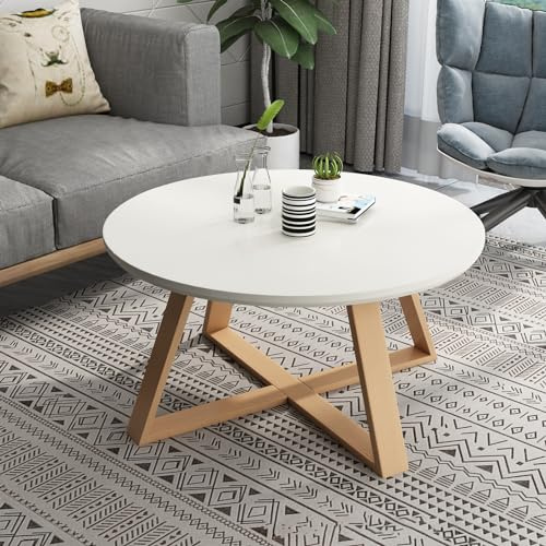 Tables d'appoint rondes scandinaves modernes pour salon et chambre à coucher, tables basses gigognes, robustes et faciles à assembler, ensemble de 1/2 blanc et rose, 60 x 60 x 40 cm