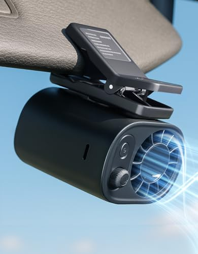 JOYTUTUS Ventilador de coche con clip sin función de refrigeración, con pantalla LED, rotación de 360°, 100 velocidades, recargable por USB, batería de 1800 mAh, ajuste de velocidad en