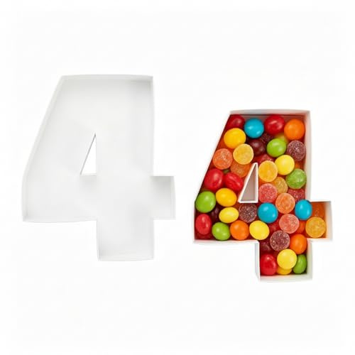 Angoily Zahl 4 Snackbox aus Pappe zum Befüllen - 26 x 21cm Party Tablett | Karton Formschale 26x21x3cm für Süßigkeiten, Fingerfood Blumen, Dekorative Zahlenbox für den 4. Geburtstag sowie Jubiläum