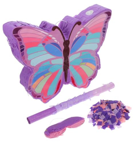 Schmetterlings Piñata für Mädchen 1 Satz aus Papier mit Stock | Handpuppe Schmetterling, Zieh Pinata Schmetterling, Geburtstagsdeko Schmetterling, Party für Kinder