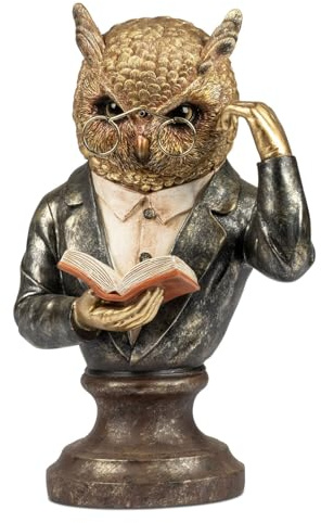 formano Dekofigur Eule 36cm Antikfarben Eulenbüste aus Polyresin im Vintage-Look - handbemalte Dekofigur im Anzug mit Buch - edle Tierfigur als Wohn-Deko & Geschenkidee für Bücherliebhaber