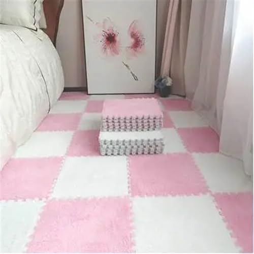 Lot de 12 tapis épais à emboîter en mousse EVA souple et moelleux, carreaux de sol, faciles à nettoyer, tapis d'escalade (rose)