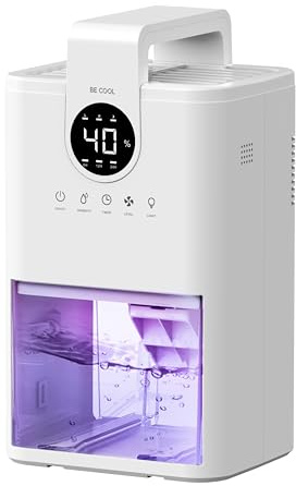 BE COOL Mini-Luftentfeuchter 1 L, 300 ml/Tag, 24h-Timer & 7-Farb-LED & Sleep