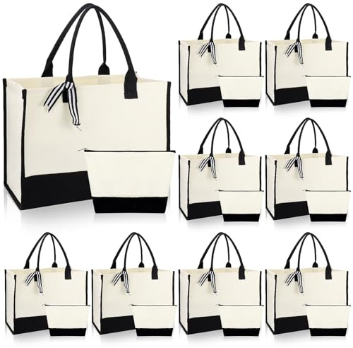 16 Stück Jute-Shopper mit Kosmetiktaschen, 43 x 30 x 18 cm Tote Bags Set | Große Geschenkbeutel für Ruhestand, Geburtstag, Strand, Urlaub und Einkäufe – passend zum Befüllen und Personalisieren