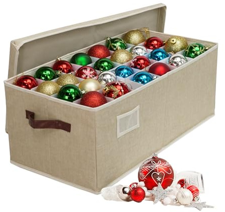 Relaxdays Weihnachtskugel Aufbewahrungsbox, 96 Kugeln, HxBxT: 26 x 66,5 x 33 cm, Polyester, Pappe, Kugelkiste, beige