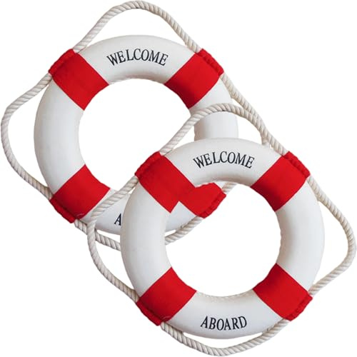 Anello salvagente di sicurezza per piscina da 2 pezzi da 8 pollici con corda perimetrale Dispositivo di galleggiamento leggero portatile lanciabile per piscina Lago Fiume Mare Decorazione mediterrane