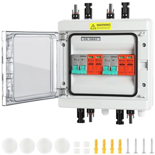 Yakimz PV Combiner Box 2-String mit Überspannungsschutz und DC-Trennschalter, 1000V 32A, IP65 wetterfest, inkl. Solarstecker und Montagezubehör